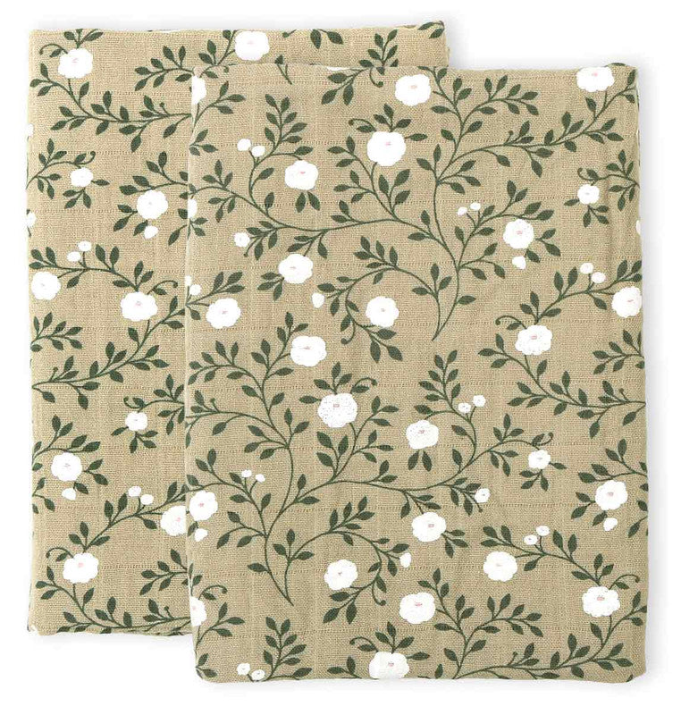 A Little Lovely Company Muslin Cloth Set of 2 - Blossom - Dark Sage - Laadlee