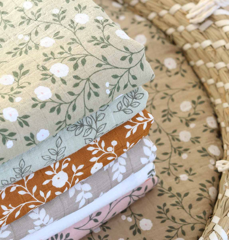 A Little Lovely Company Muslin Cloth Set of 2 - Blossom - Dark Sage - Laadlee