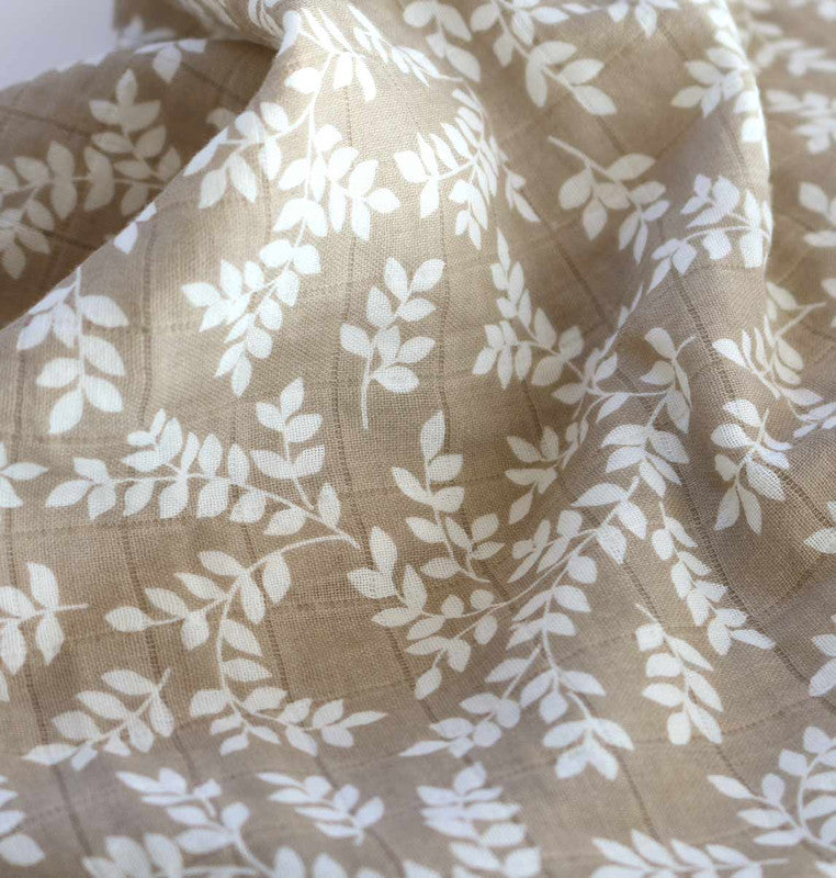 A Little Lovely Company Muslin Cloth XL - Leaves - Taupe - Laadlee