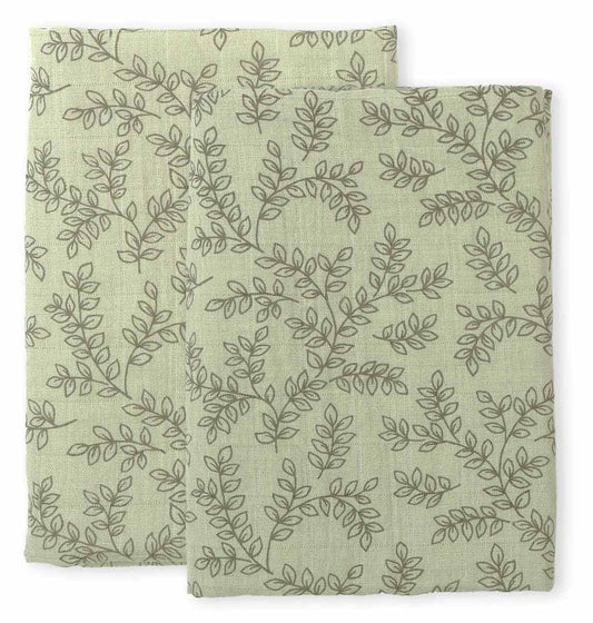 A Little Lovely Company Muslin Cloth Set of 2 - Leaves - Sage - Laadlee