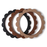 Mushie Flower Bracelet Teether 3-Pack Black/Caramel/Natural - Laadlee