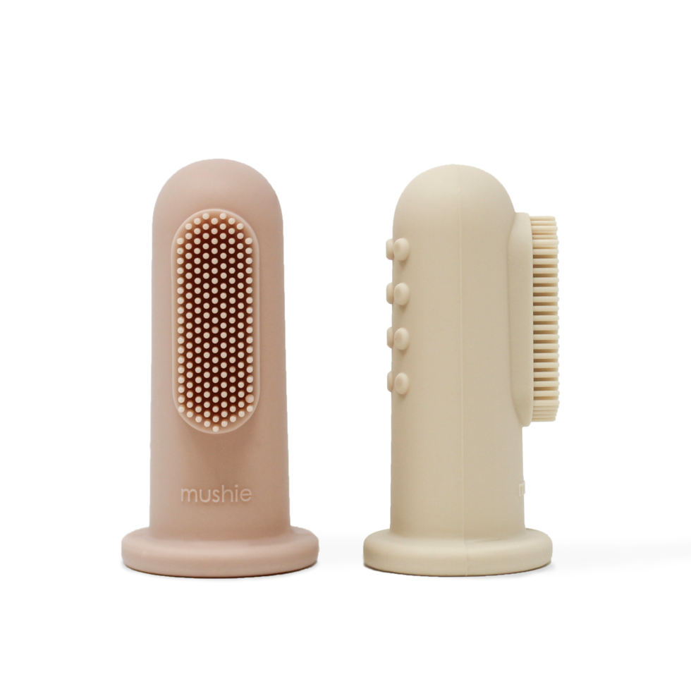 Mushie Finger Toothbrush Blush/Shifting Sand - Laadlee