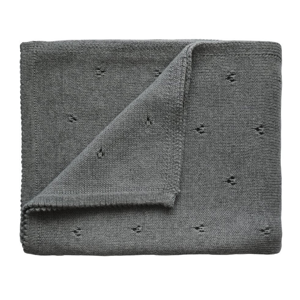 Mushie Knitted Baby Blanket Pointelle Gray Melange - Laadlee