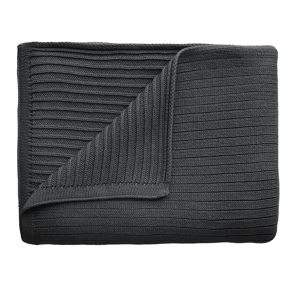 Mushie Knitted Baby Blanket Ribbed Dark Gray Melange - Laadlee