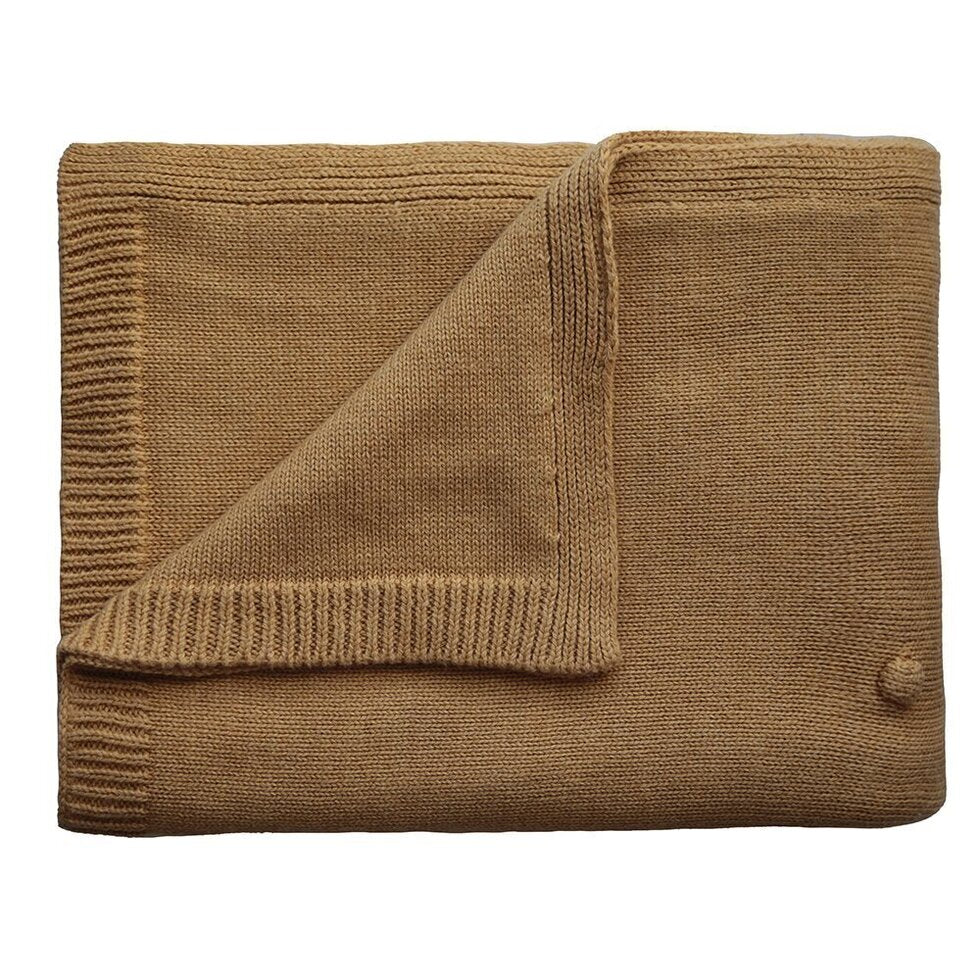 Mushie Knitted Baby Blanket Textured Dots Mustard Melange - Laadlee