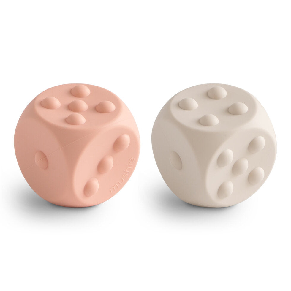 Mushie Dice Press Toy (set of 2) Blush/Shifting Sands - Laadlee