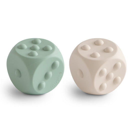 Mushie Dice Press Toy (set of 2) Cambridge Blue/Shifting Sands - Laadlee