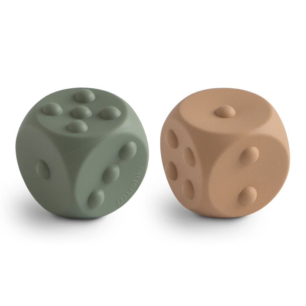 Mushie Dice Press Toy (set of 2) Dried Thyme/Natural - Laadlee
