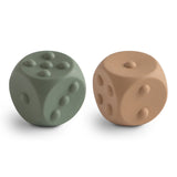 Mushie Dice Press Toy (set of 2) Dried Thyme/Natural - Laadlee