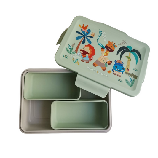 Marcus & Marcus Bento Lunch Box With Two Silicone Removable Compartments - Jungle - Green - Laadlee