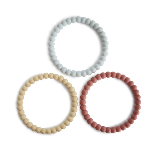Mushie Silicone Pearl Teether Bracelets Mellow/Terracotta/Periwinkle - Laadlee