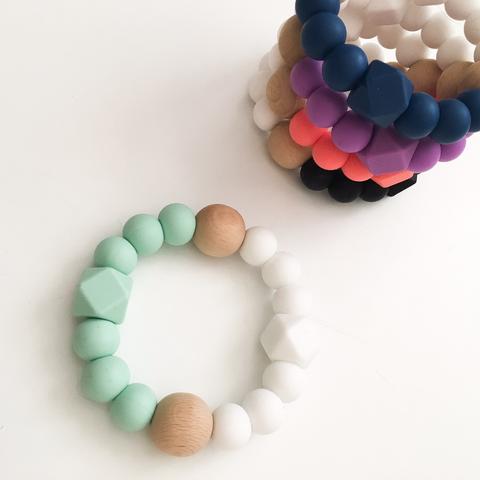 One.Chew.Three Textured Silicone Teethers - Mint / White - Laadlee