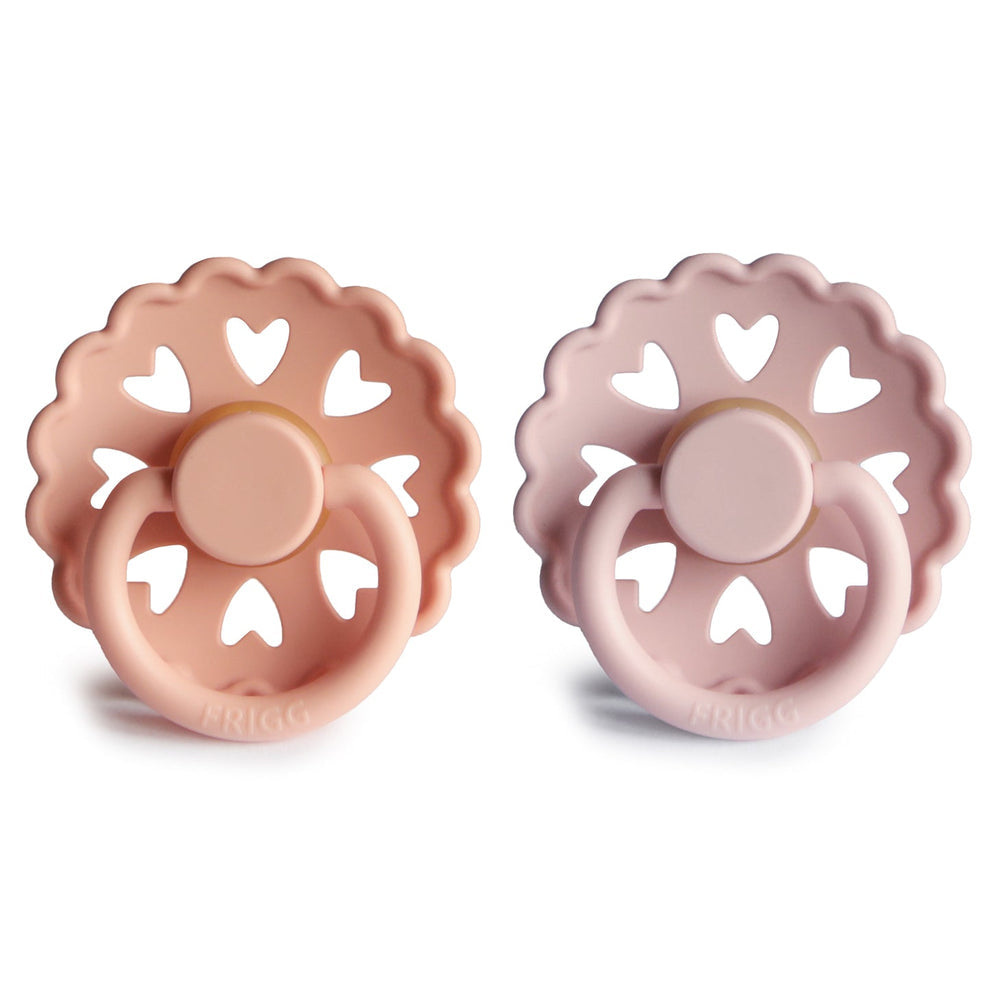 Frigg Fairytale Silicone Baby Pacifier 6M-18M, 2Pack, Pretty In Peach/Primrose - Size 2 - Laadlee