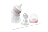 Marcus & Marcus - Silicone Angled Feeding Bottle & Dispensing Spoon Set - Peach - Laadlee