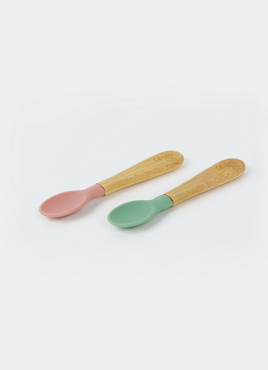 Citron Organic Bamboo Spoons Set of 2 - Green/Blush Pink - Laadlee