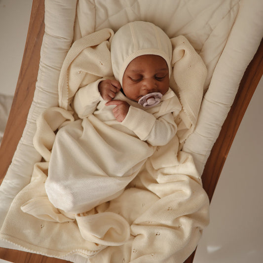Mushie Ribbed Knotted Baby Gown Ivory - Laadlee