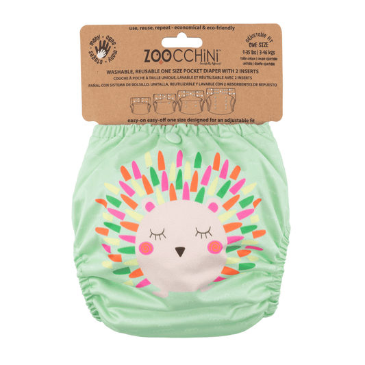 Zoocchini Reusable Cloth Pocket Diapers with 2 Inserts - Hedgehog - Laadlee
