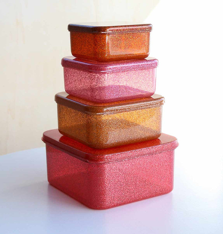 A Little Lovely Company Lunch & Snack Box Set - Glitter - Autumn Pink - Laadlee