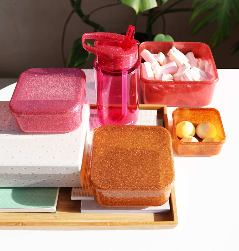 A Little Lovely Company Lunch & Snack Box Set - Glitter - Autumn Pink - Laadlee
