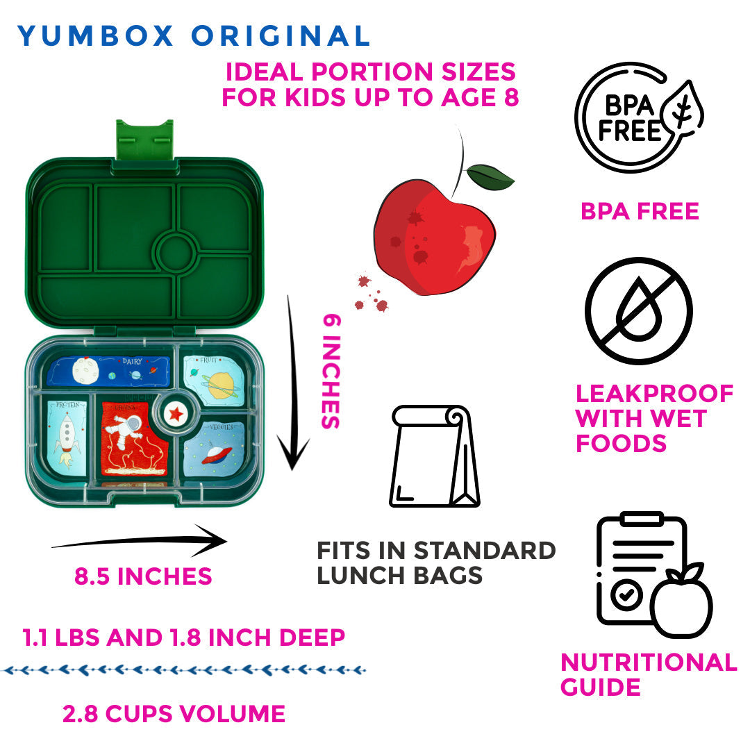 Yumbox Original 6 Compartment Rocket Lunch Box - Explore Green - Laadlee