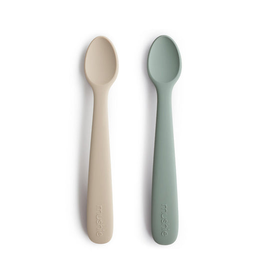 Mushie Silicone Baby Spoon Blue/Shifting Sand - Laadlee