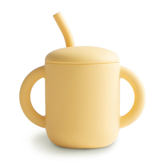 Mushie Silicone Training Cup + Straw Pale Daffodil - Laadlee
