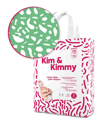 Kim & Kimmy - Size 2 Green Dalmation Diapers, 4 - 8kg, qty 72 - Laadlee