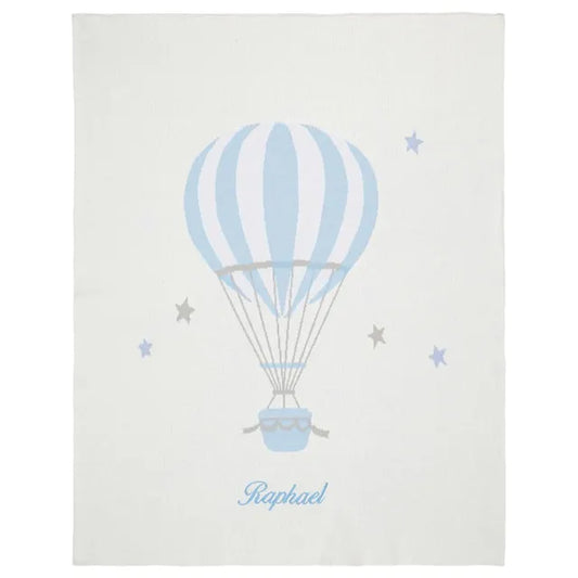 Little IA Blue Hot Air Balloon Knit Blanket - Laadlee