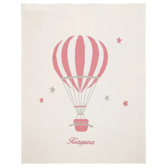 Little IA Pink Hot Air Balloon Knit Blanket - Laadlee