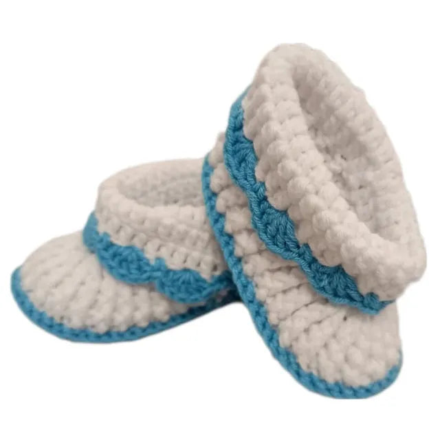 Pikkaboo HeavenlyHugs Handmade Crochet Booties - Blue & White - Laadlee