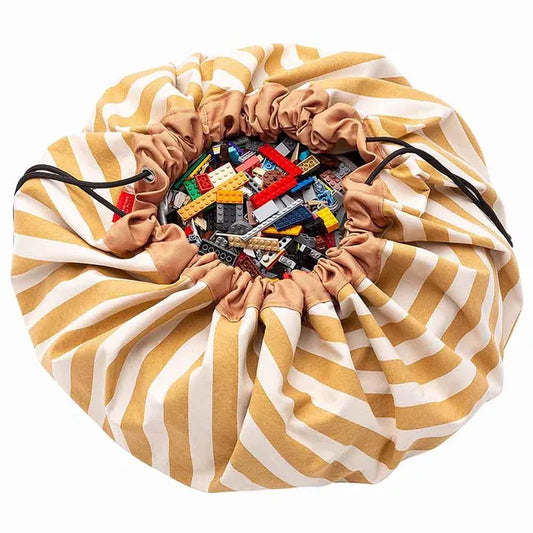 Play & Go Playmat & Storage Bag - Stripes Mustard - Laadlee