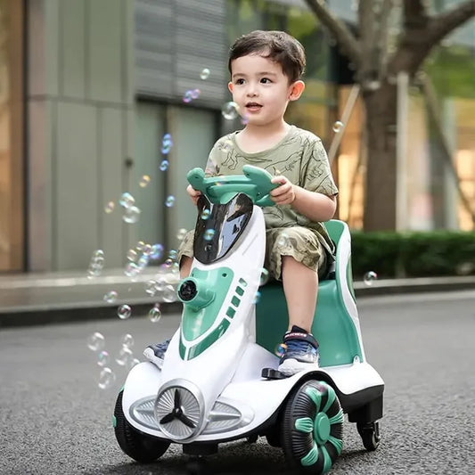Pikkaboo Toddler Four-wheel Light & Bubbles Electric Scooter -Green - Laadlee