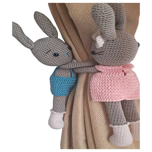 Pikkaboo Crochet Bunny Tieback Clips Pair - Pink and Blue - Laadlee