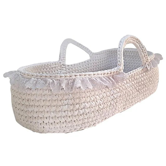 Pikkaboo Handmade Crochet Moses Basket Carrycot - White - Laadlee