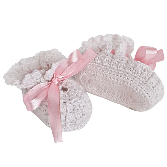 Pikkaboo LittleFeet Handmade Crocheted Baby Booties - White - Laadlee