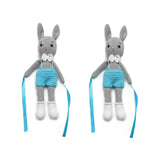 Pikkaboo Crochet Bunny Tieback Clips Pair - Blue and Grey - Laadlee