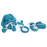 Pikkaboo Snuggle & Play Soft Crocheted Bunny set - Blue & White - Laadlee