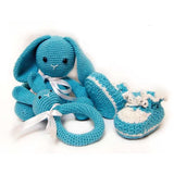 Pikkaboo Snuggle & Play Soft Crocheted Bunny set - Blue & White - Laadlee