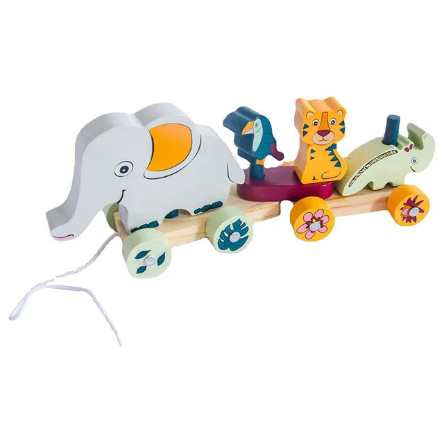 Woody Buddy - Safari Parade Pull along - Grey - Laadlee