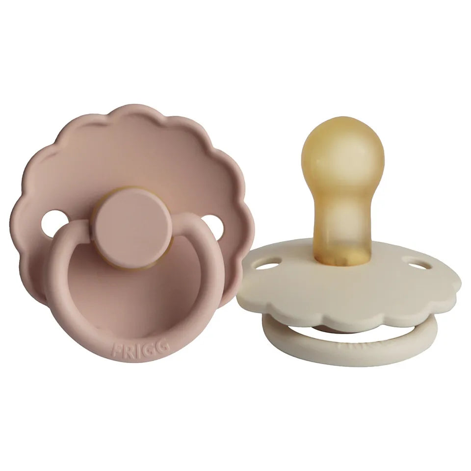 Frigg Daisy Latex Baby Pacifier 0-6M, 2Pack, Powder Blush/Cream - Size 1 - Laadlee