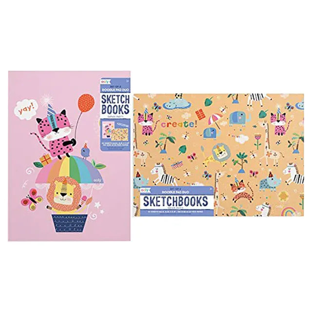 OOLY Doodle Pad Duo Sketchbooks - Safari Party (set of 2 white paper sketchbooks) - Laadlee