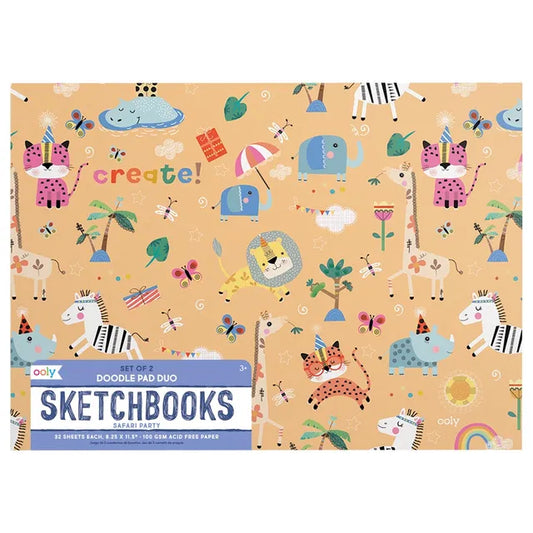 OOLY Doodle Pad Duo Sketchbooks - Safari Party (set of 2 white paper sketchbooks) - Laadlee