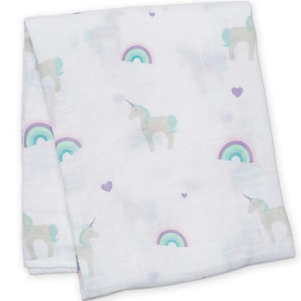 Lulujo Muslin Swaddle - Rainbows & Unicorns - Laadlee