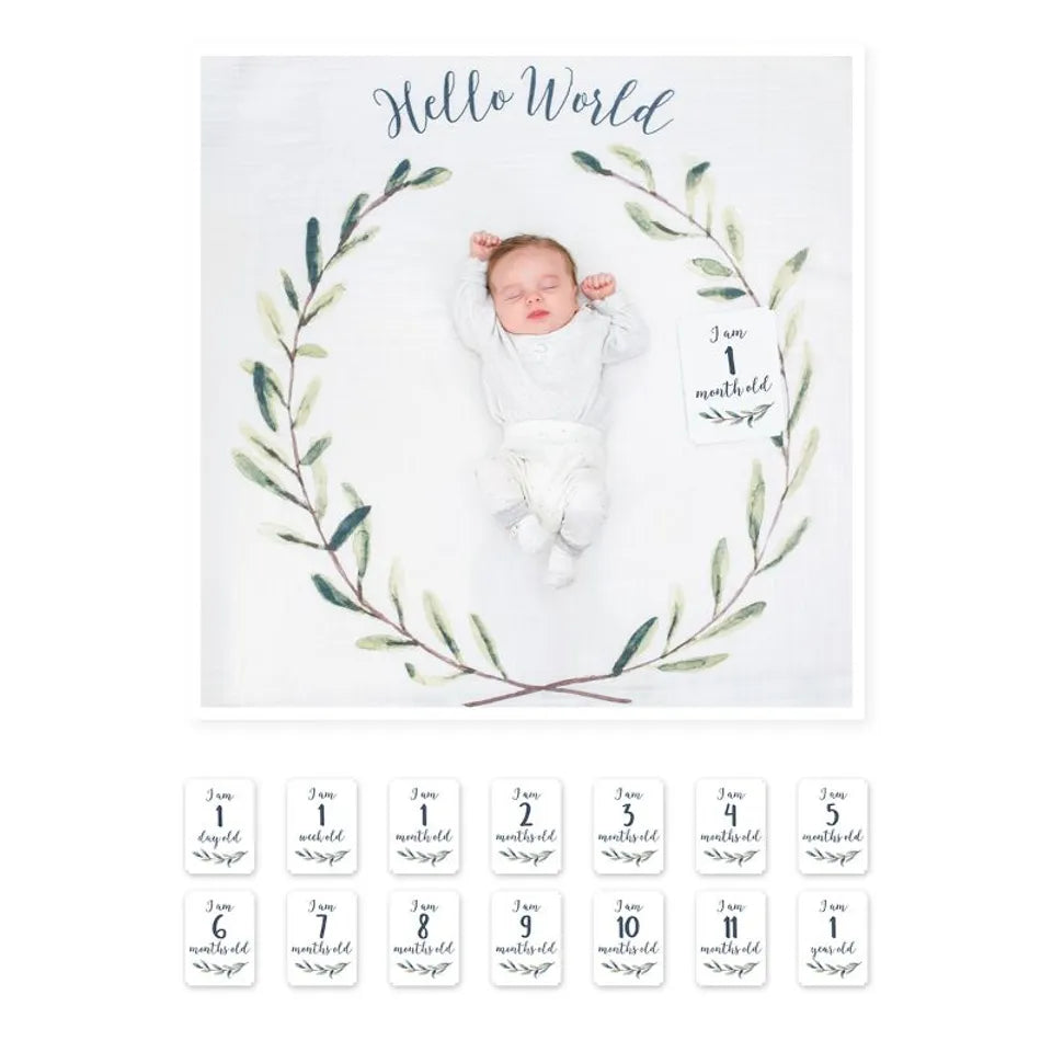 Lulujo Baby's First Year™ Blanket & Cards Set - Hello World - Laadlee