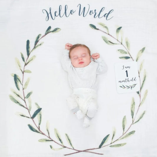 Lulujo Baby's First Year™ Blanket & Cards Set -  Hello World - Laadlee