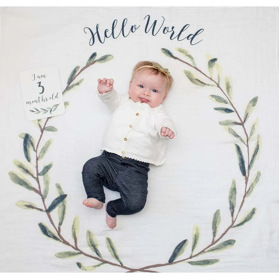 Lulujo Baby's First Year™ Blanket & Cards Set -  Hello World - Laadlee