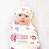 Lulujo Hello World Set (Bamboo Hat + Swaddle blanket) - Posies - Laadlee
