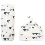 Lulujo Hello World Set (Bamboo Hat + Swaddle blanket) - Triangle Blue - Laadlee