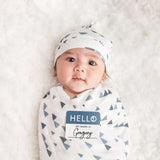 Lulujo Hello World Set (Bamboo Hat + Swaddle blanket) - Triangle Blue - Laadlee