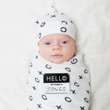Lulujo Hello World Set (Bamboo Hat + Swaddle blanket) - XO - Laadlee